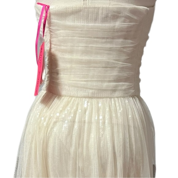 NWT Betsey Johnson Lined Zip Front Ruched Sequin Wedding Formal Prom Dress Sz 14 - Picture 7 of 16